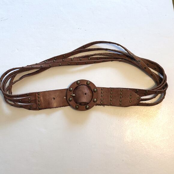 Olga Santini Statement Belt Womens Medium Brown Leather Strips Studded main image 5